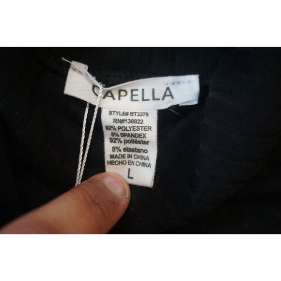 Cappella Black Ribbed Turtle Neck Long Sleeve Bodysuit - Size L, NWT - Picture 6 of 9